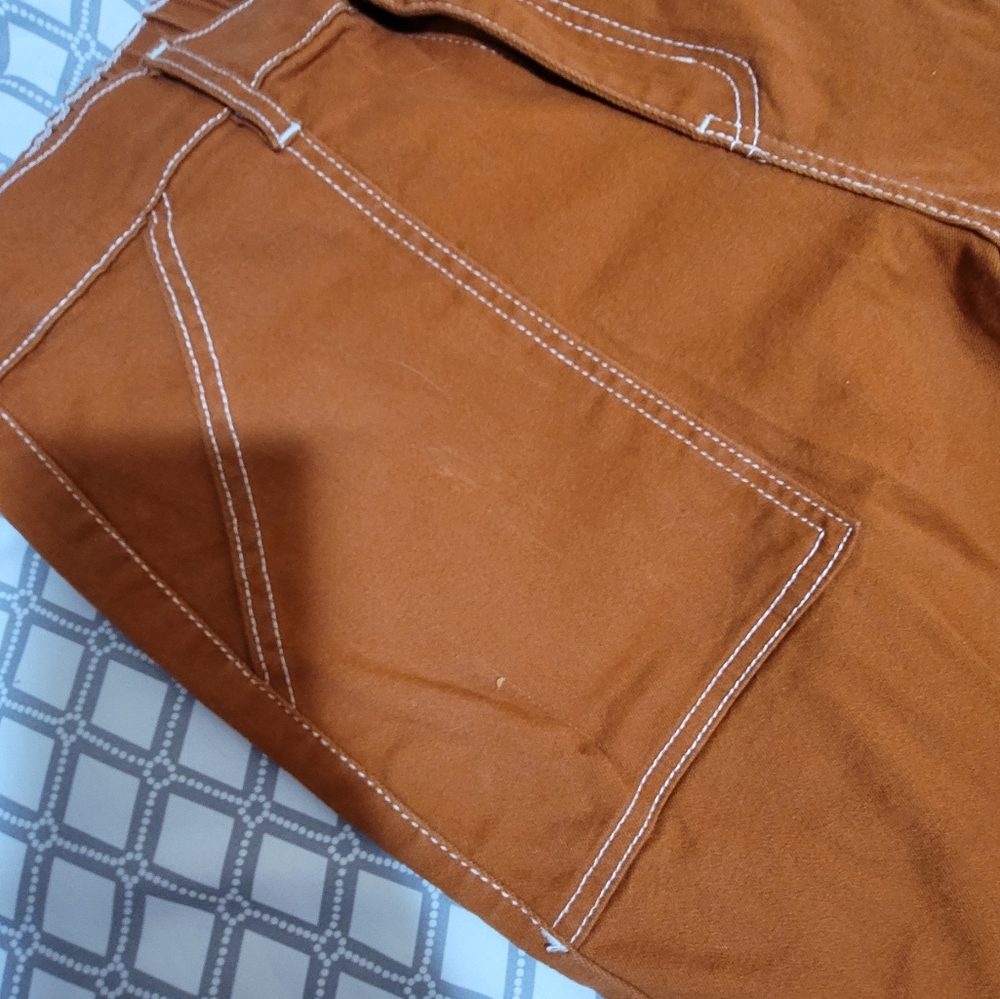 FOREVER 21 size LG burnt Denim pants ๐ oversized pockets, elastic button zip. - Picture 12 of 17